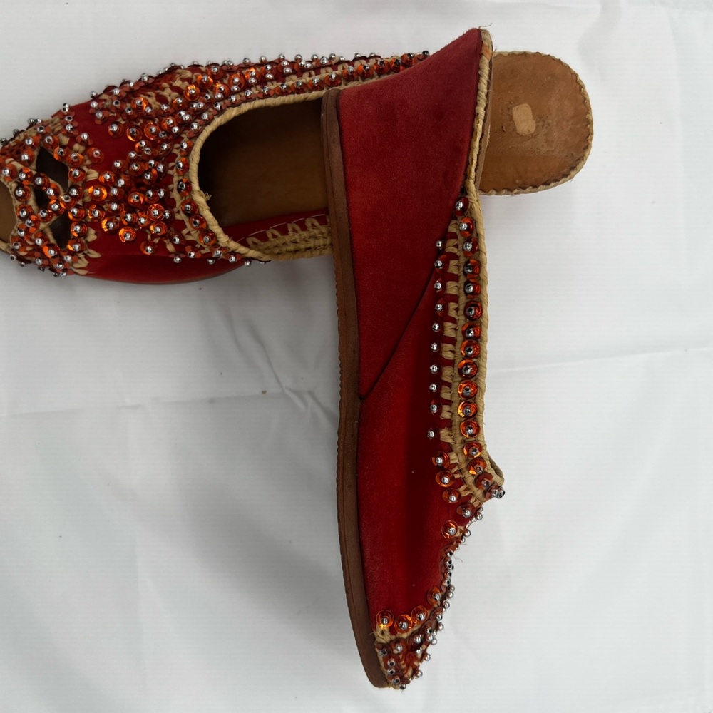 Sequin Embellished Red/Orange Women's Wedge Shoes